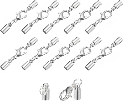 Miniatura 45 de uxcell Juego de 10 tapas de cuero de 0.315 in con cierres de pinza de langosta, terminadores de barril para hacer pulseras de cuero, tono bronce