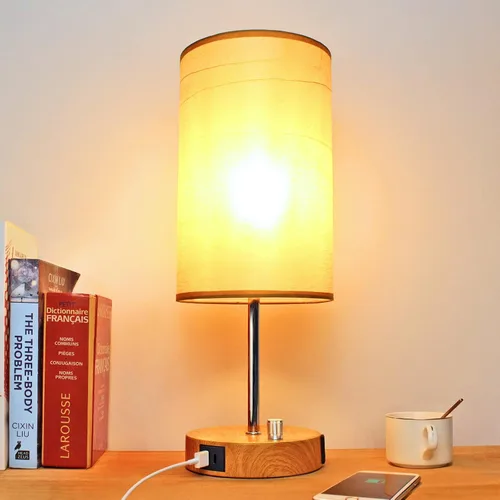 Miniatura 11 de LTBLIGHT Lámpara de mesita de noche con puerto USB + salida de CA, lámpara de escritorio regulable de 3 vías, lámpara pequeña de base blanca