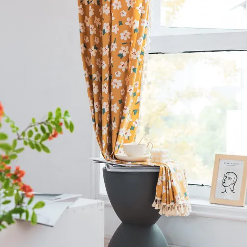 Miniatura 81 de Deeprove Cortinas bohemias para dormitorio, rayas huecas de ganchillo crema y estampado floral, tela de lino de algodón, con borlas beige bohemias