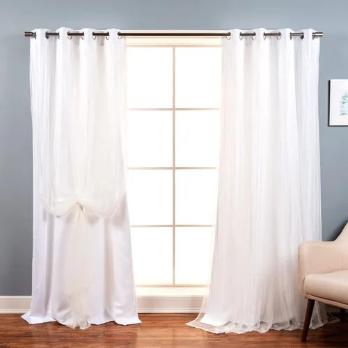 Miniatura 8 de Best Home Fashion Juego de 2 paneles de ventana de tul de encaje con aislamiento térmico y ojales de níquel de acero inoxidable para dormitorio