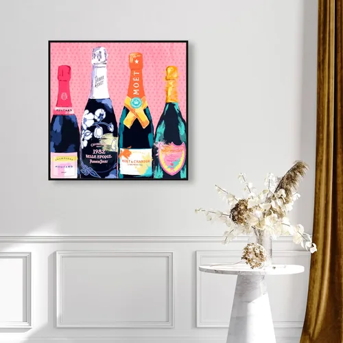Miniatura 3 de The Oliver Gal Artist Co. Drinks and Spirits - Lienzo decorativo para pared, diseño de Pass The Bottle' Champagne enmarcado, 30 x 30 pulgadas, rosa