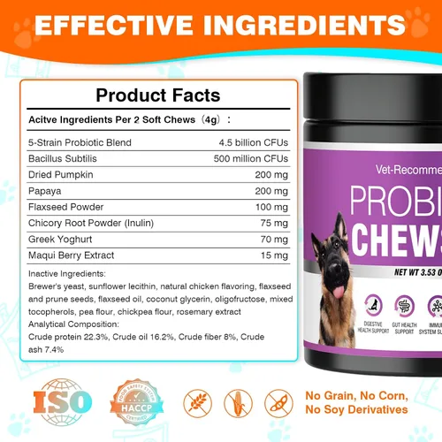 Miniatura 9 de Probióticos para perros, probióticos masticables y picor intestinal digestivo, probióticos para la piel, alivio de la picazón, diarrea, 50 tabletas