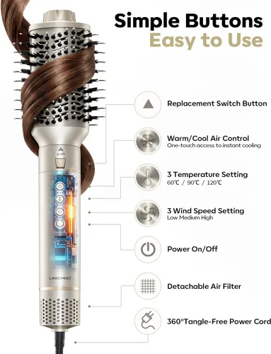 Miniatura 10 de Moldeador de Aire Caliente 8 en 1 de Doble Voltaje y Cepillo Secador de Cabello con Accesorios Alisador y Rizador, 110,000 RPM Secado Rápido Iónico