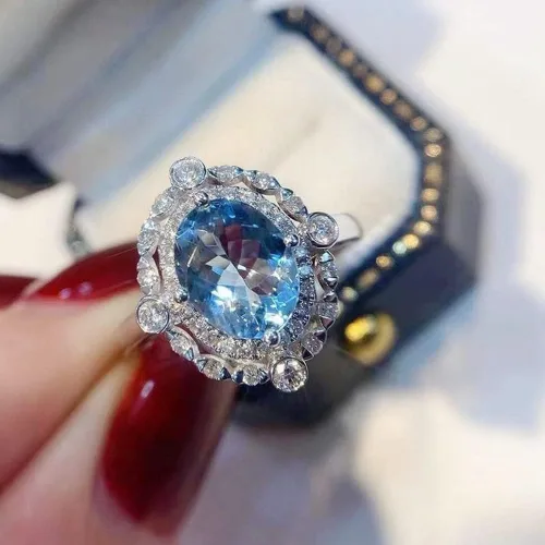 Miniatura 2 de Anillo de compromiso eterno de plata de ley 925 con zafiro oceánico, anillos de circonita cúbica, anillos de diamantes para mujeres, hallazgos
