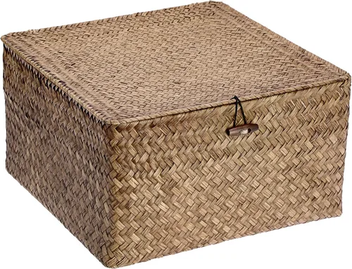 Miniatura 17 de Hipiwe Cestas de Mimbre para Estantes Contenedores con Tapa Cesta de Almacenamiento de Hierba Marina Tejida a Mano Organizador Multiusos Doméstico