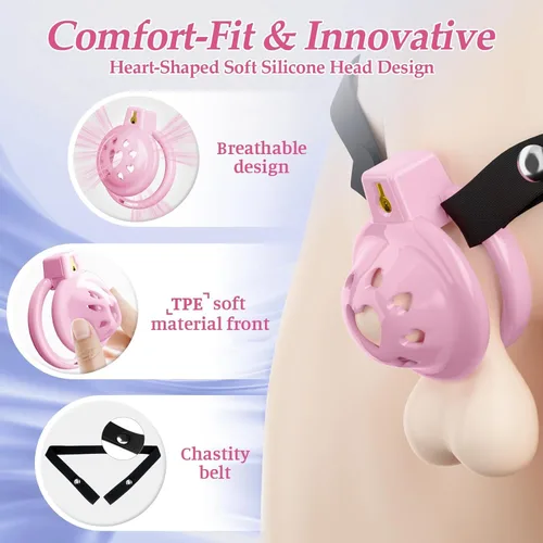 Miniatura 2 de Chastity Cage - Jaula de castidad para macho, jaula plana de castidad de silicona suave con cinturón de castidad ajustable, bloqueo invisible y 6