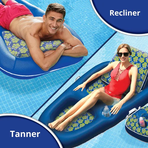 Miniatura 4 de Aqua Campania Ultimate 2-in-1 Pool Float Lounge – Extra Large – Inflatable Pool Floats for Adults with Adjustable Backrest & Cupholder Caddy