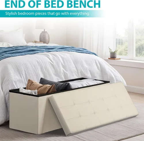 Miniatura 5 de ZenStyle Banco otomano de almacenamiento de 43 pulgadas, reposapiés plegable con asiento acolchado, baúl de almacenamiento largo para zapatos