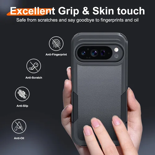 Miniatura 4 de Janmitta Funda para Google Pixel 9 Pro XL con protector de pantalla + protector de lente de cámara + correa de muñeca, resistente a prueba de NEGRO