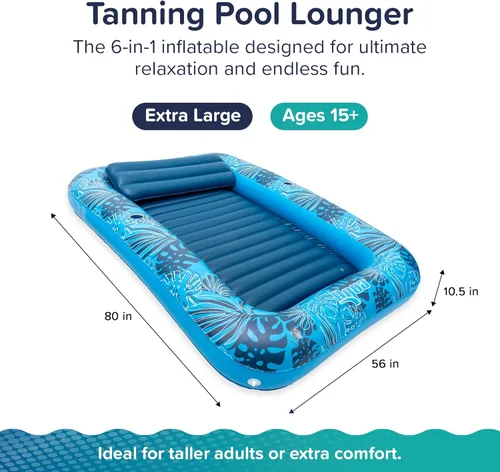 Miniatura 2 de Aqua Inflatable Tanning Pool Lounger, Premium Pool Float with Cupholders and Removeable Pillow for Relaxation and Fun