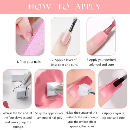 Miniatura 9 de Juego de esmaltes de gel con gradiente, 9 colores ombre, esmalte de gel para uñas rojo, marrón, azul claro, rosa, esponjado para pigmento, Pat Aura