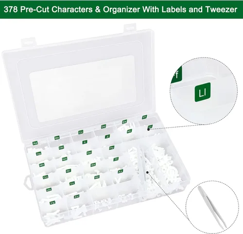 Miniatura 3 de Letras de tablero de cartas, 504 caracteres precortados (1 pulgada, blanco) con bandeja de clasificación, letras de tablero de fieltro 1 pulgada
