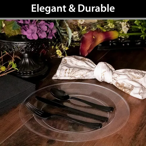 Miniatura 3 de Lillian Tablesettings 30 platos de plástico pesados de alta calidad de 10.25 pulgadas, como vajilla de boda y fiesta, platos de plástico Cristal