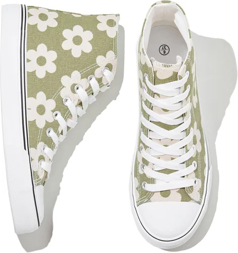 kufeiti Zapatillas de lona altas para mujer, zapatos de lona con cordones blancos y negros, zapatos casuales para caminar