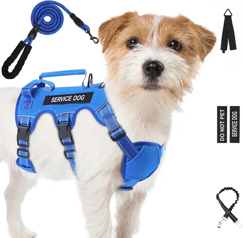 Miniatura 19 de Arnés para perro a prueba de escape para perros grandes y medianos de seis puntos ajustable, juego de chaleco arnés y correa para perro de servicio
