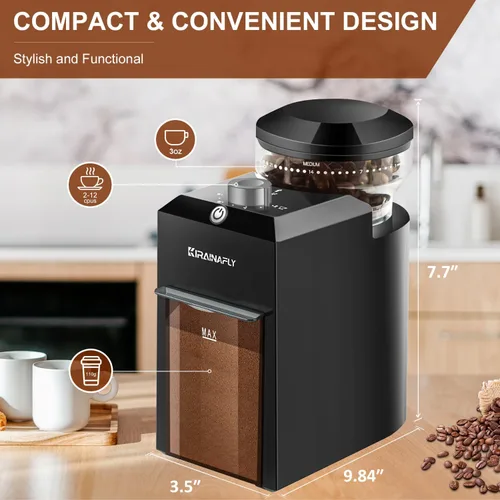 Miniatura 5 de Molinillo de café eléctrico de muelas, molinillo de café ajustable con 28 configuraciones precisas de molienda para prensa francesa, café de goteo