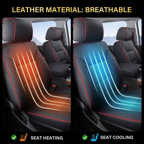 Miniatura 6 de Coverado Fundas de asiento para Chevy Silverado, fundas de asiento de piel sintética para Chevy Silverado GMC Sierra 2007-2025 1500, 2015-2025 Rojo