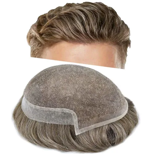 Miniatura 39 de FACE MIRACLE - Tupé frontal de encaje francés para hombres, sistema de reemplazo de cabello humano de encaje con pieza de pelo de poliuretano