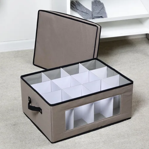Miniatura 2 de Honey-Can-Do Caja de almacenamiento de tela para armario con tapa, ventana transparente y divisores extraíbles, gris SFT-09987 gris