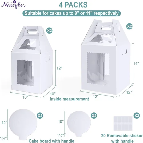 Miniatura 2 de Cajas Altas para Pasteles de Niveles con Bases para Pasteles, Paquete de 4, 10 y 12 Pulgadas, Desechables, Grandes, Transportador de Pasteles