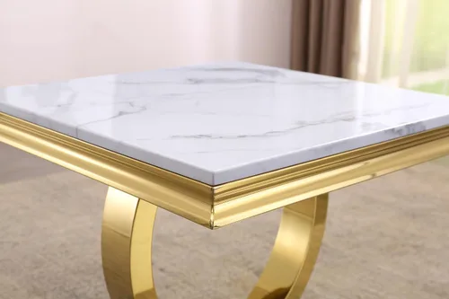 Miniatura 6 de Mesa auxiliar moderna de mármol sintético, mesa auxiliar de mármol sintético con marco geométrico, mesa central rectangular de mármol, mesa de té