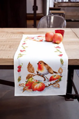 Vervaco Kits de bordado de punto de cruz, camino de mesa de bricolaje, mantel para bordar con imagen bordada en diseño moderno, algodón e hilo de