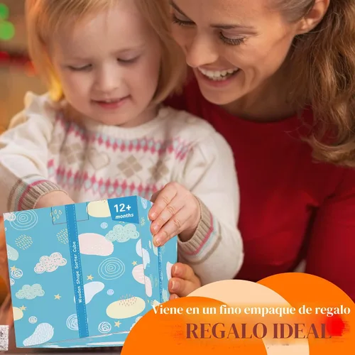 Miniatura 7 de HELLOWOOD Juguetes Montessori para niños de 1 año en adelante, cubo clasificador de madera con 8 formas de traqueteo, juguetes de aprendizaje