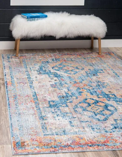 Unique Loom Basilica Collection - Alfombra tradicional vintage de inspiración bohemia con diseño colorido, 5 x 8 pies, azul/beige