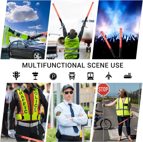 Miniatura 7 de Varita de tráfico de señal de 21 pulgadas, varita de control de tráfico de seguridad, bastón iluminado, bastón de tráfico LED multifunción con 2