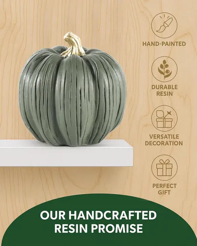 Miniatura 5 de GoGnome Juego de 3 mini calabazas de resina – Decoración de mesa de cosecha de otoño pintadas a mano en marrón, naranja y verde, decoración de otoño