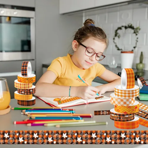 Miniatura 4 de Juego de cinta Washi de arce de calabaza de 16.4 pies, 12 rollos de hojas de otoño con tema de Acción de Gracias, decoración para álbumes