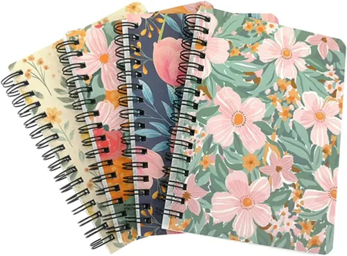 ALIMITOPIA Paquete de 4 Cuadernos en Espiral A6, Diario de Cuaderno con Espiral de Alambre Rayado para Bocetos, Bloc de Notas, Diario, Planificador