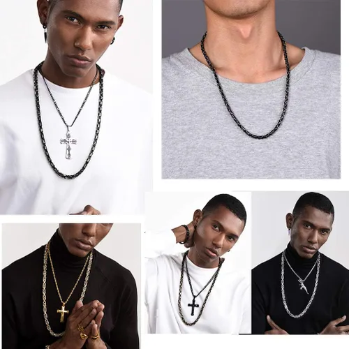 Miniatura 2 de PROSTEEL Collar de acero inoxidable de 0.1570.315 pulgadas para hombres, niños y mujeres, elegante y fresco, cadena bizantina, tono negro, dorado