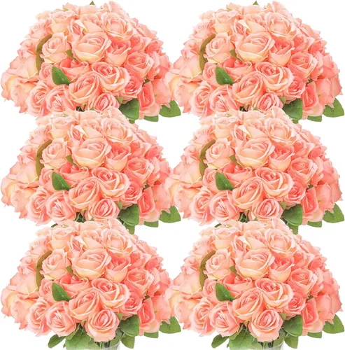 Jexine 50 piezas de flores de rosa artificiales a granel realistas de seda falsa con tallo largo, ramo de flores artificiales de plástico de aspecto