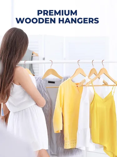 Miniatura 7 de Smartor Paquete de 20 perchas de madera maciza para armario, perchas de madera resistente para trajes, camisas, vestidos, con gancho de oro rosa