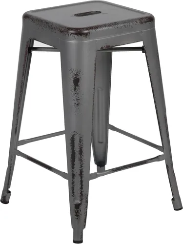 Miniatura 36 de Taburete de 24 pulgadas de alto para interior y exterior con asiento cuadrado., Metal, Negro