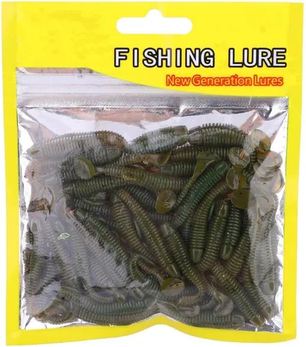 50 señuelos de pesca suaves de 2.0 in, cebo de pesca de plástico, cola en T, cebos para gusanos, accesorios de aparejos de pescado, 9 colores