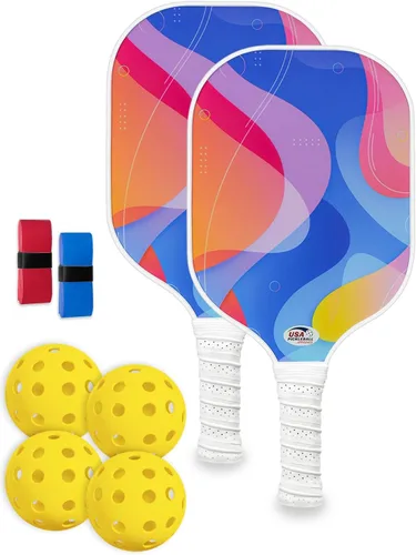 Juego de 2 Palas de Pickleball con 4 Pelotas - Superficie de Fibra de Vidrio Aprobada por USAPA, Ligero, Agarre Antideslizante - Juego de Palas Azul