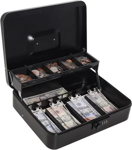 Decaller - Caja de dinero en voladizo de metal con cerradura de combinación, caja de dinero grande con cerradura Decaller - 5 compartimentos y 4