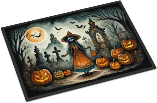 Miniatura 17 de Caroline's Treasures DAC2223MAT - Felpudo espeluznante de Halloween con gato negro de 18 x 27 pulgadas, tapete para puerta delantera