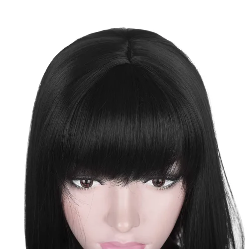 Miniatura 5 de Peluca corta y recta negra con flequillo para mujer Pelucas de cabello sintético resistente al calor natural