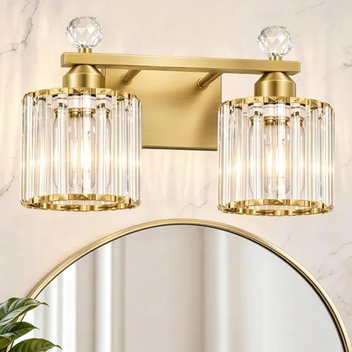 Miniatura 19 de Lxybcce Moderna lámpara de tocador de baño de cristal, 14 pulgadas, 2 luces, accesorios de luz negra sobre el espejo, fácil instalación e