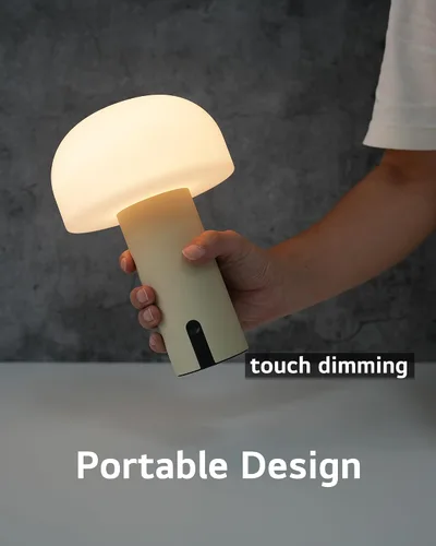Miniatura 3 de WEILAILUX Lámpara de mesa inalámbrica de hongos, lámpara de ducha impermeable, lámpara de mesa recargable con pilas, luz nocturna regulable al tacto