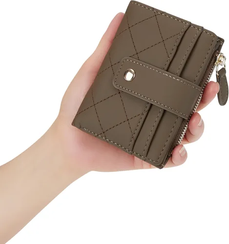 Miniatura 65 de Cartera de cuero para mujer, pequeña, compacta, plegable, con bolsillo para monedas con cremallera
