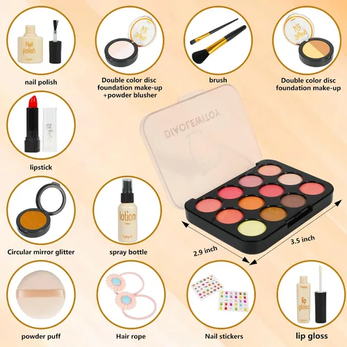 Miniatura 8 de Kit de maquillaje de simulación para niñas, niños pequeños, juego de maquillaje falso para niñas de 3 a 5 años, regalos de cumpleaños (negro)