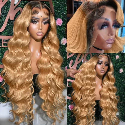 Miniatura 4 de BAIICS Pelucas de cabello humano rubio miel con encaje frontal transparente HD de 13 x 6 pulgadas, peluca frontal de encaje transparente HD 12A