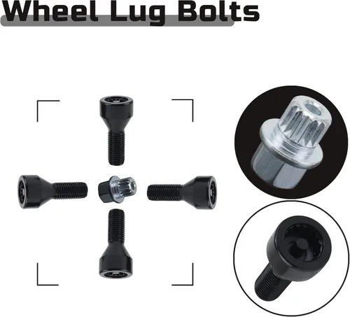 Miniatura 4 de M12 x 0.059 in Juego de pernos y tuerca de bloqueo de rueda para BMW 328i 525i 525xi 528i M3 M5 36136786419