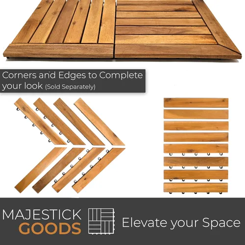 Miniatura 9 de Majestick Goods Azulejos de plataforma de listones largos entrelazados, azulejos de madera de acacia entrelazados, fácil instalación para suelos