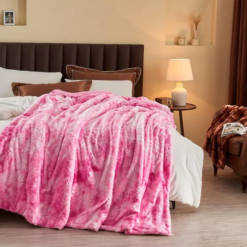 Miniatura 35 de NEWCOSPLAY - Manta de piel sintética súper suave con respaldo de sherpa, manta decorativa cálida y acogedora para habitación, sofá y piso