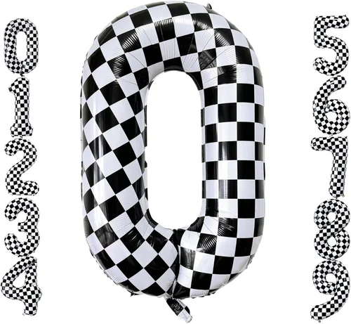Miniatura 24 de Lovoir Globos gigantes de 40 pulgadas con temática de autos de carreras con el número 3, color negro y blanco para decoración de fiesta de tercer